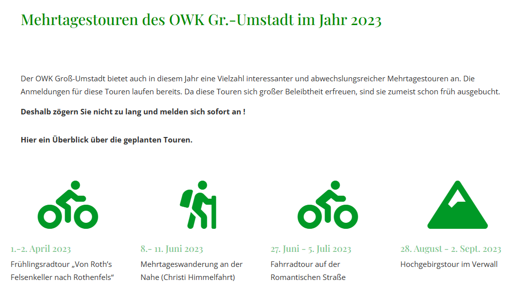 Mehrtagestouren des OWK Gr.-Umstadt im Jahr 2023